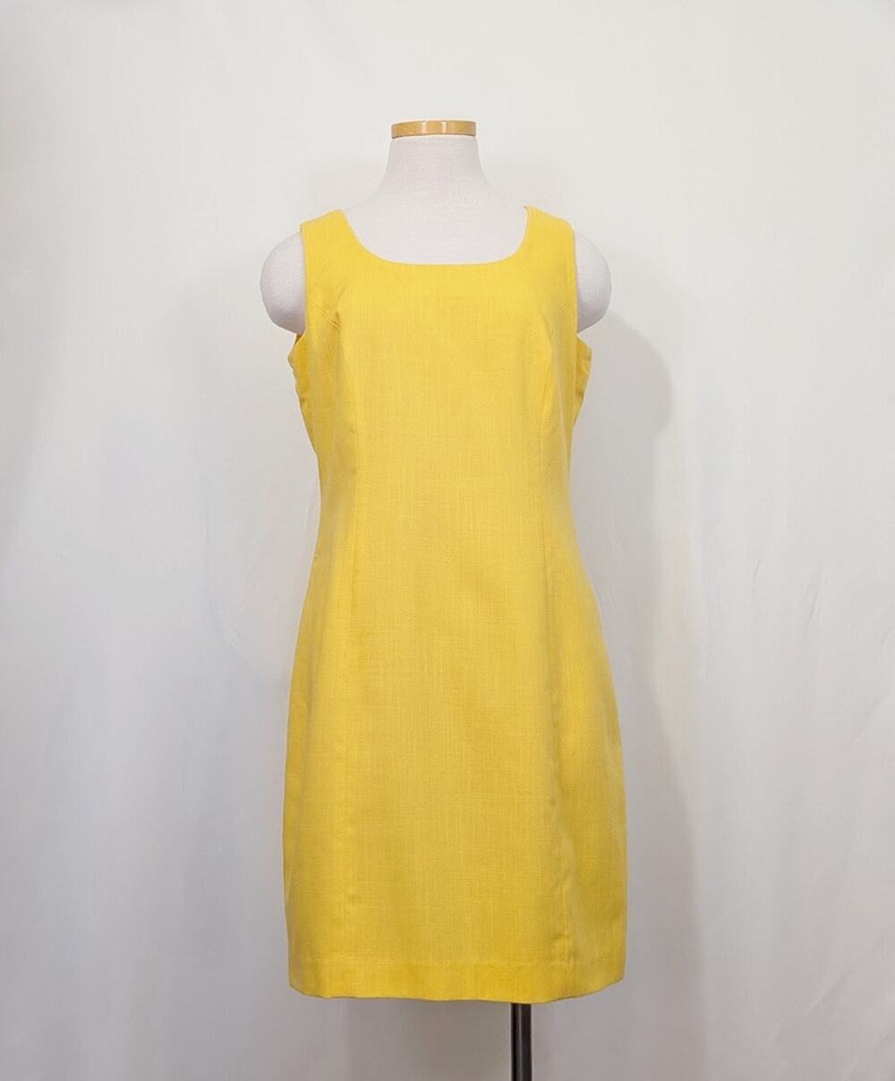 Vintage 90s Dress Yellow Sleeveless Lined Women's Size 8 Dress Barn